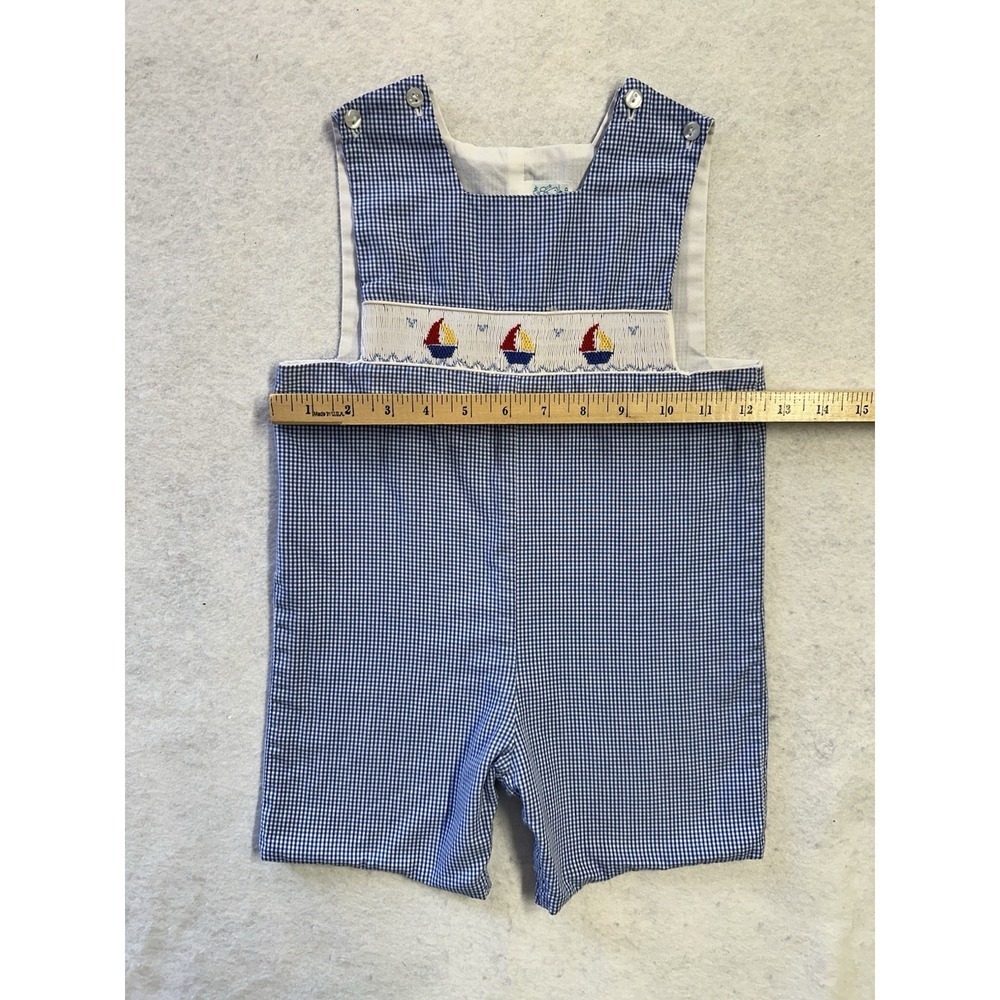 Boys RagsLands Blue Gingham Smocked Shortall 2T - Picture 8 of 11